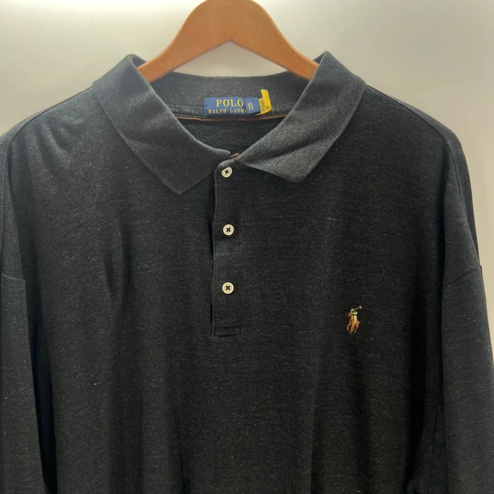 Polo Ralph Lauren Mens 3XLT Long Sleeve Polo Shirt Charcoal Gray Classic Preppy